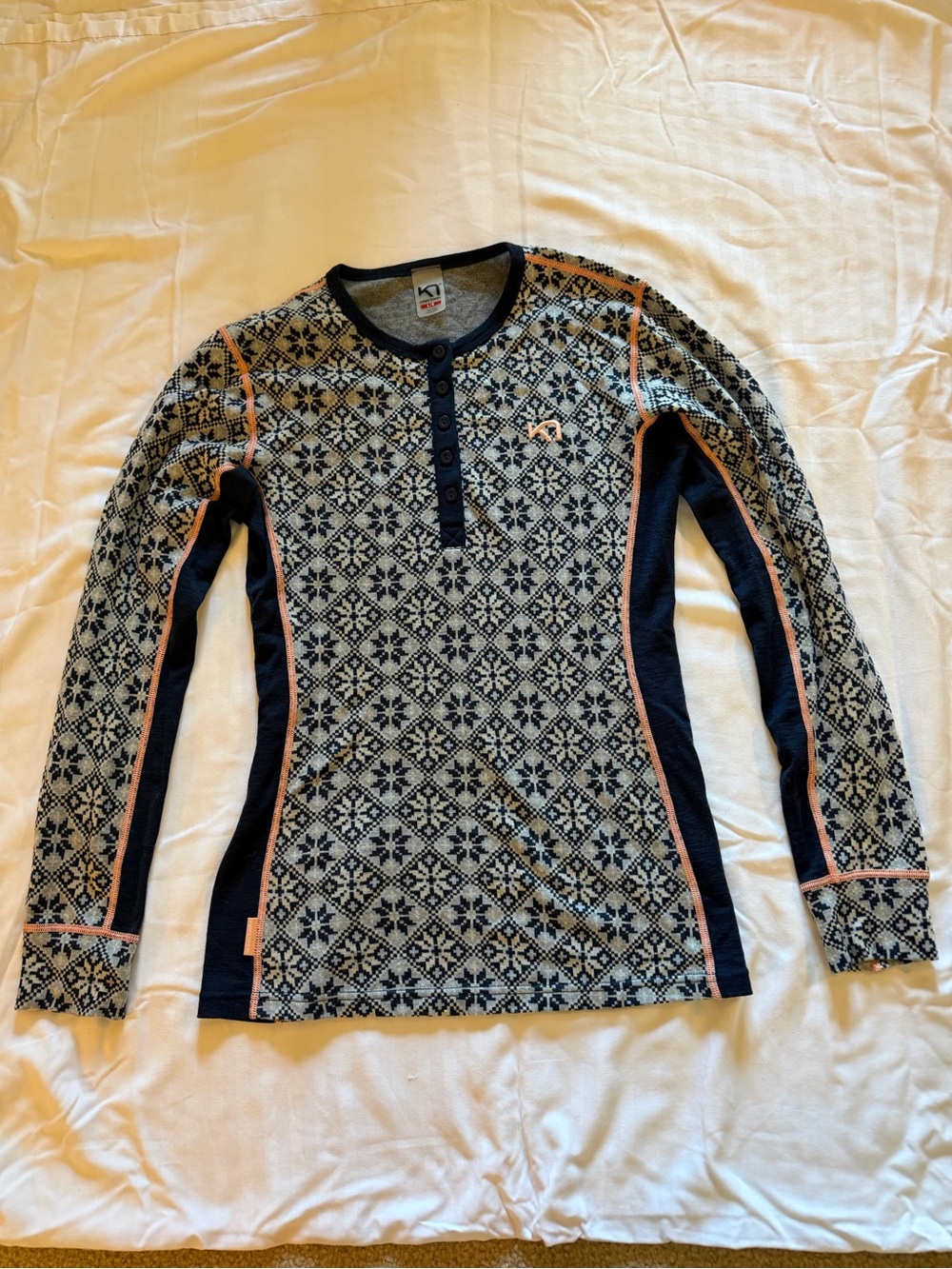 Kari Traa womens Navy & Gray Nordic Henley Top